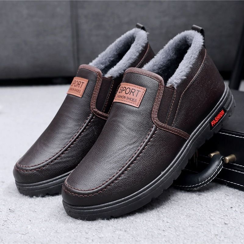 Thickened Waterproof Cotton Shoes For Elderly Fleece-lined Casual Leather Shoes - Image 6