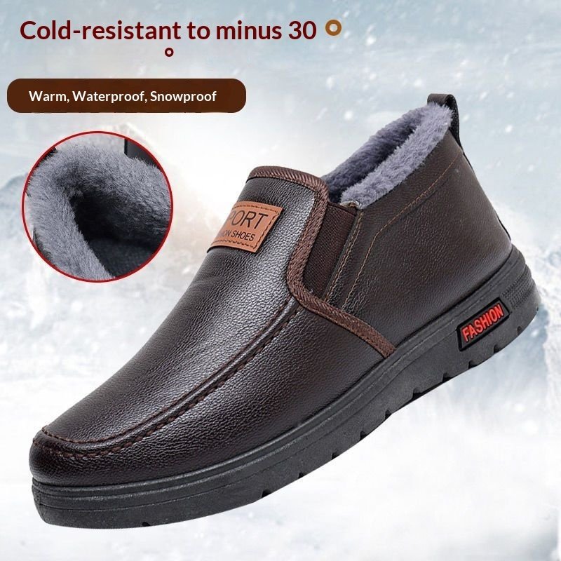 Thickened Waterproof Cotton Shoes For Elderly Fleece-lined Casual Leather Shoes - Image 4