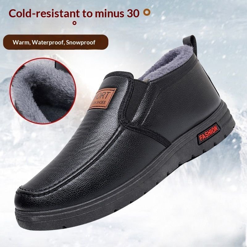 Thickened Waterproof Cotton Shoes For Elderly Fleece-lined Casual Leather Shoes - Image 3