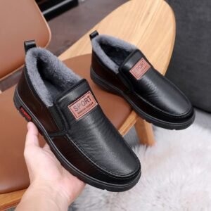 Thickened Waterproof Cotton Shoes For Elderly Fleece-lined Casual Leather Shoes