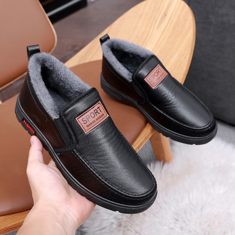 Thickened Waterproof Cotton Shoes For Elderly Fleece-lined Casual Leather Shoes